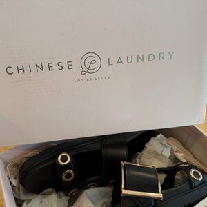 Chinese Laundry Black Sandals with Gold Details